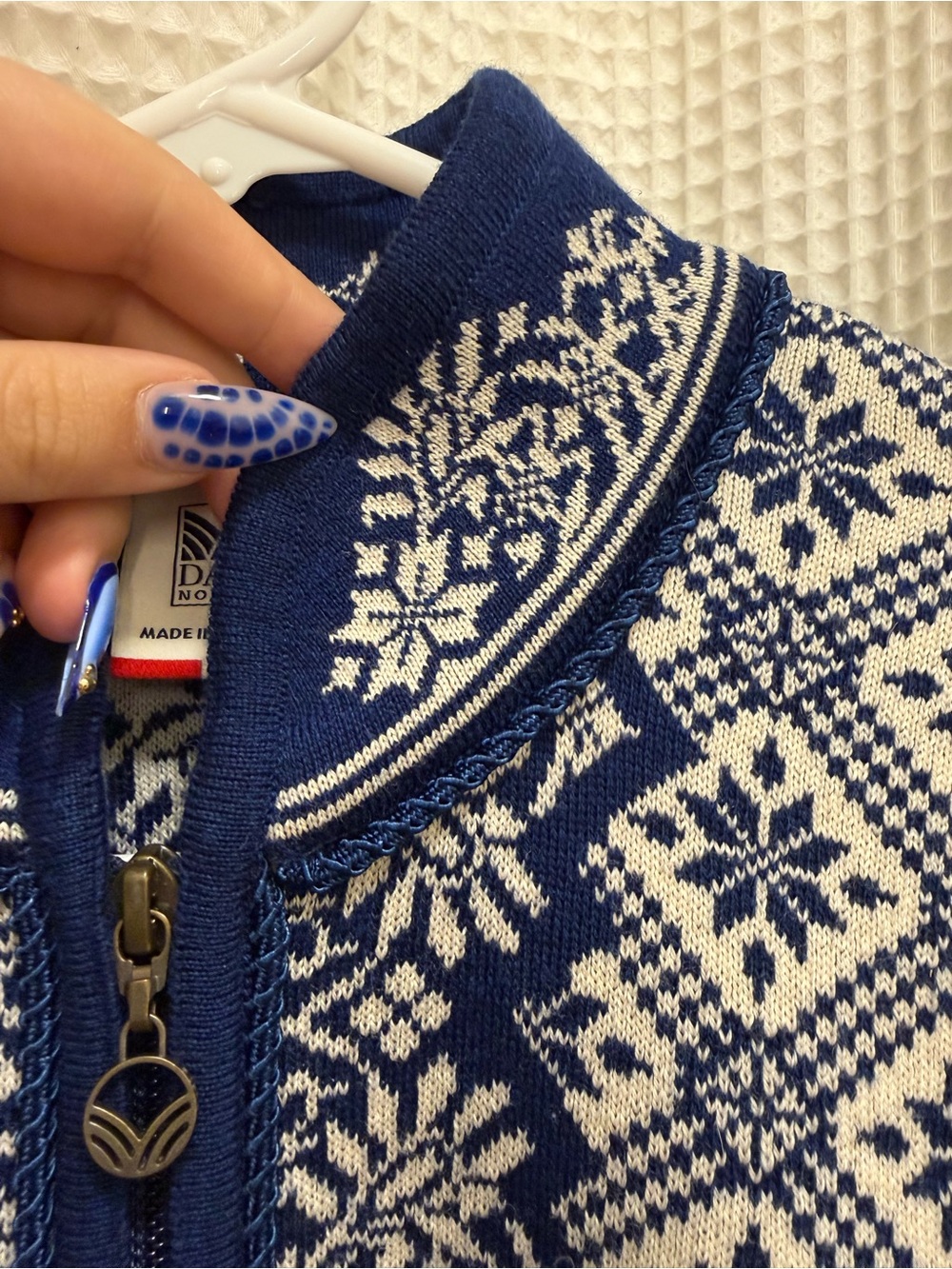 Dale of Norway - Navy and White Patterned Zip-Up Women's Jacket - Picture 8 of 15